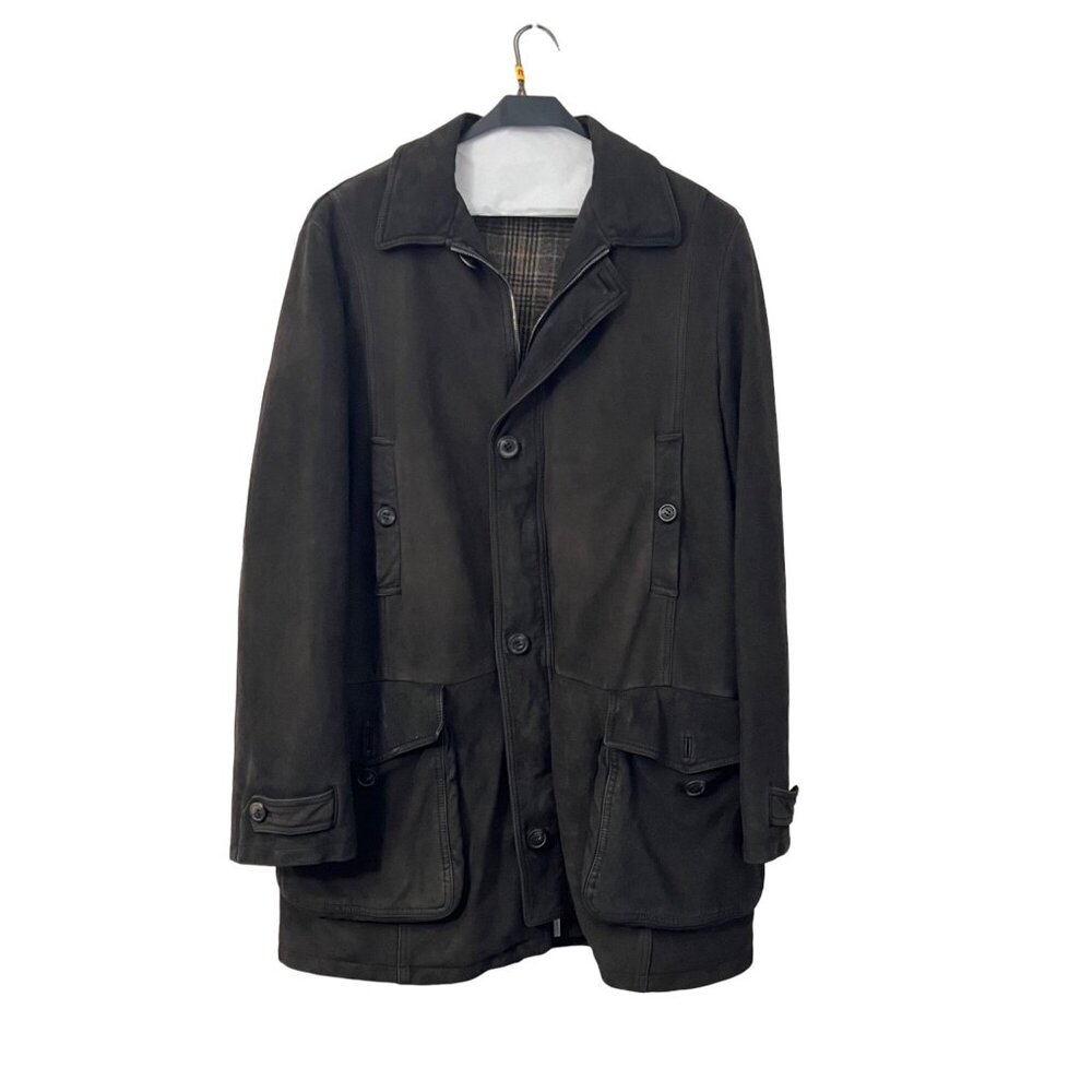 Vintage Salvatore Ferragamo Mens Dark Brown Suede Leather Lined Vest Jacket 52 L